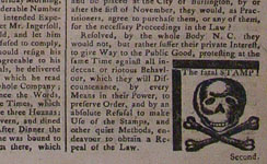 image of the death's head print from the Maryland Gazette newspaper